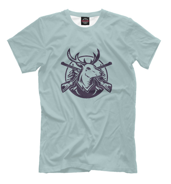 Мужская футболка с изображением Голова оленя с ружьями цвета Белый