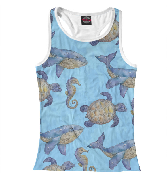 Женская майка-борцовка с изображением Морские жители цвета Белый