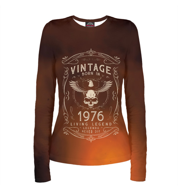 Женский лонгслив с изображением Vintage Born In 1976 Living цвета Белый