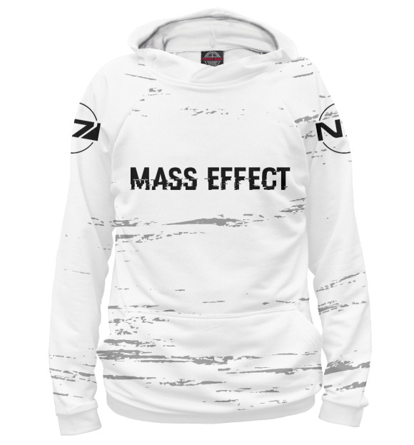 Мужское худи с изображением Mass Effect Glitch Black цвета Белый