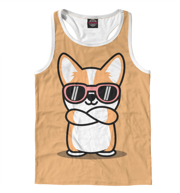 Мужская майка-борцовка с изображением Крутой корги цвета Белый