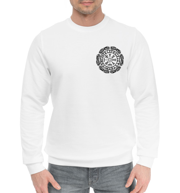 Мужской хлопковый свитшот с изображением Компас по жизни Вегвизир цвета Белый