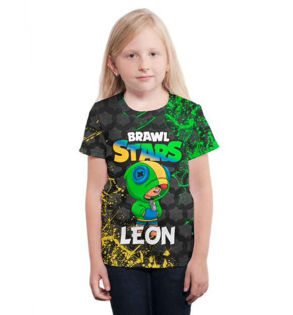 Футболка для девочек с изображением Brawl Stars Leon цвета Белый