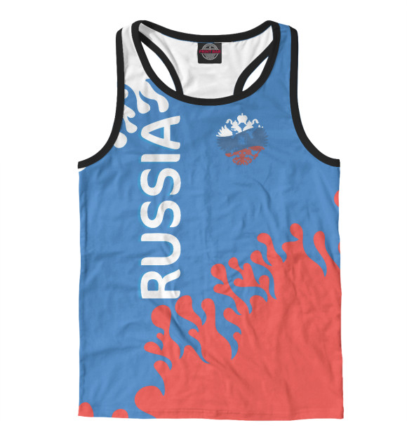 Мужская майка-борцовка с изображением Флаг и герб России цвета Белый