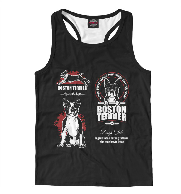 Мужская майка-борцовка с изображением Бостон-терьер цвета Белый