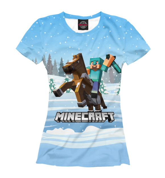Футболка для девочек с изображением МАЙНКРАФТ НА КОНЕ MINECRAFT цвета Белый
