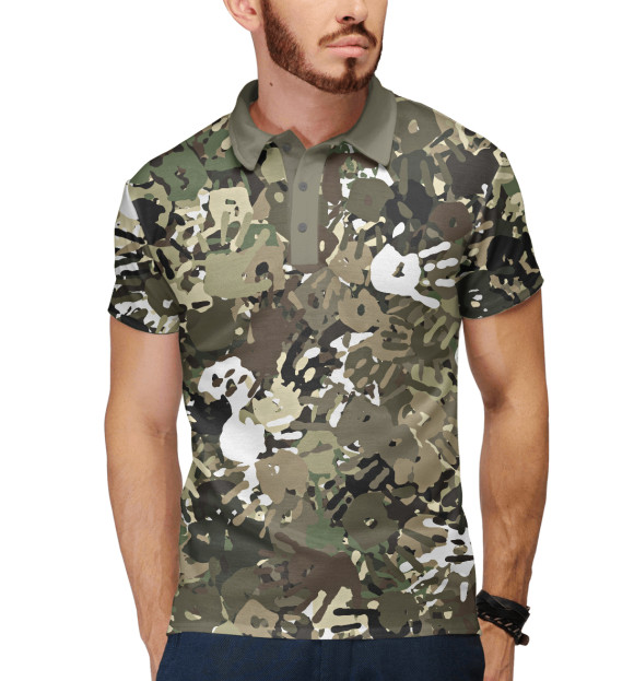 Мужское поло с изображением Камуфляж с отпечатками рук цвета Белый