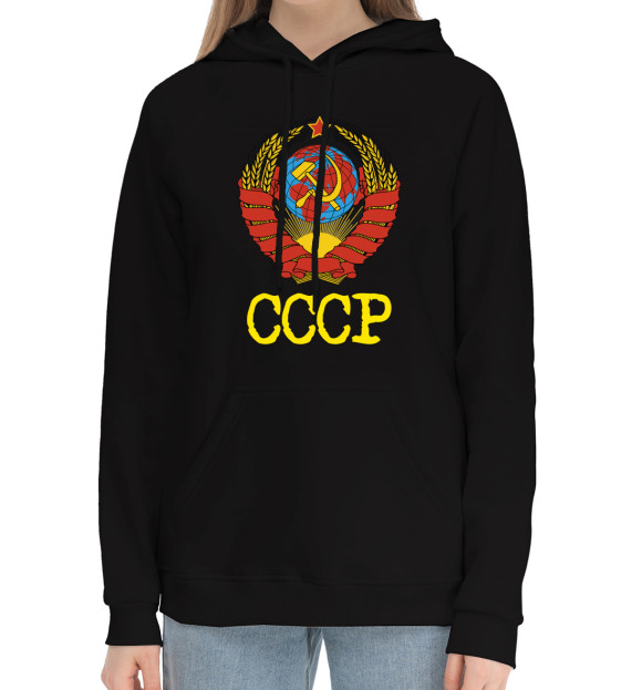 Женский хлопковый худи с изображением СССР цвета Черный