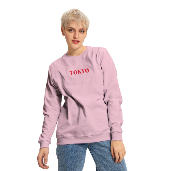 Женский свитшот с изображением Tokyo розовый фон цвета Белый