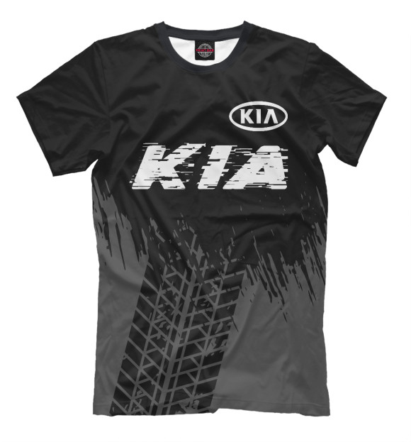 Мужская футболка с изображением KIA Speed Шины (черный фон) цвета Белый
