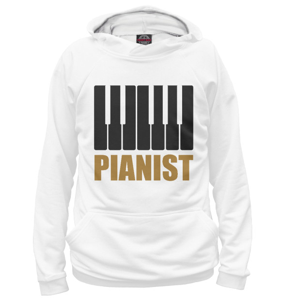 Мужское худи с изображением Pianist цвета Белый