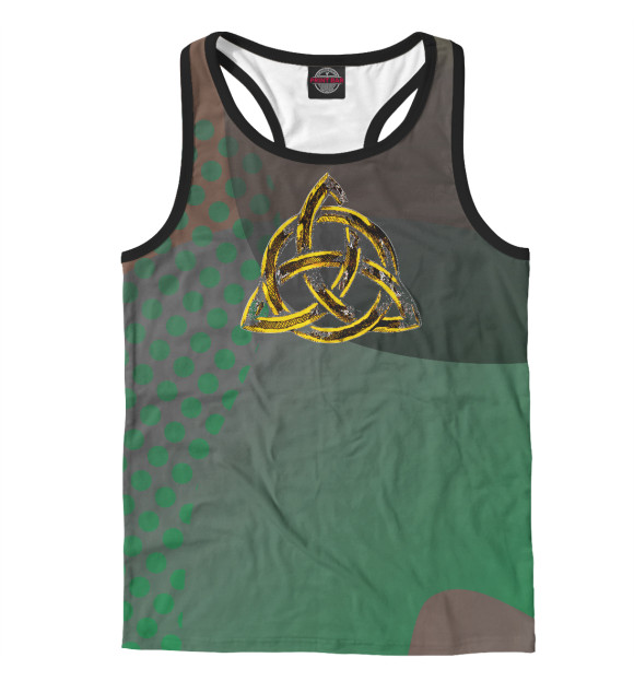 Мужская майка-борцовка с изображением Триглав оберег камуфляж-лес цвета Белый