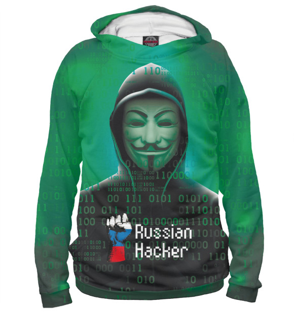 Мужское худи с изображением Russian Hacker цвета Белый