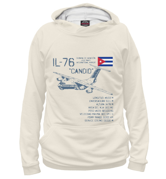 Мужское худи с изображением Ил-76 Candid цвета Белый
