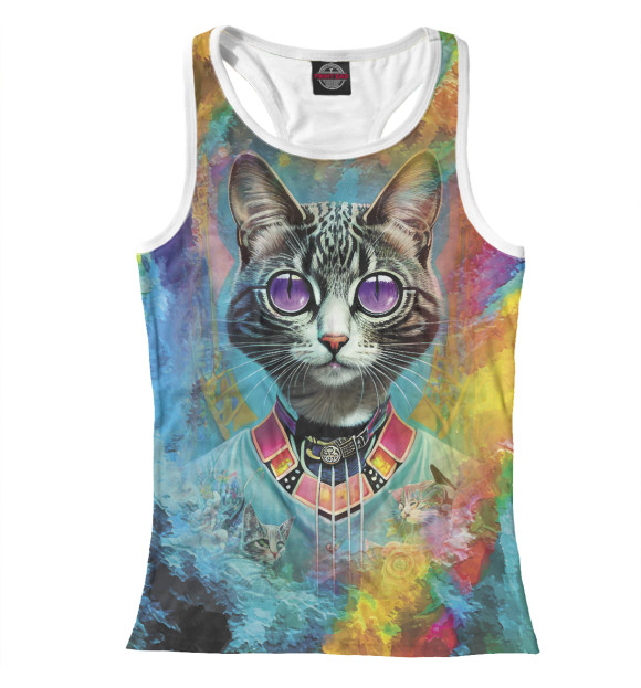 Женская майка-борцовка с изображением Кошечка с фиолетовыми глазами цвета Белый