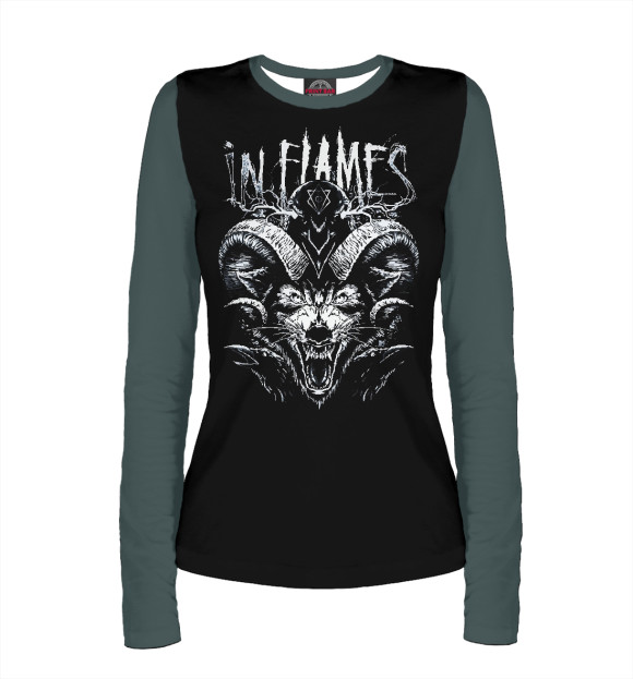 Женский лонгслив с притом In Flames цвета Белый Женский лонгслив с изображением In Flames цвета Белый