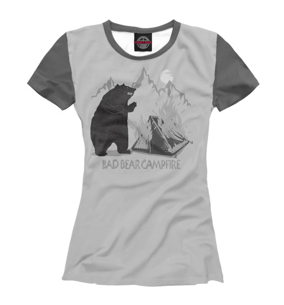 Женская футболка с изображением Bad bear camping цвета Белый