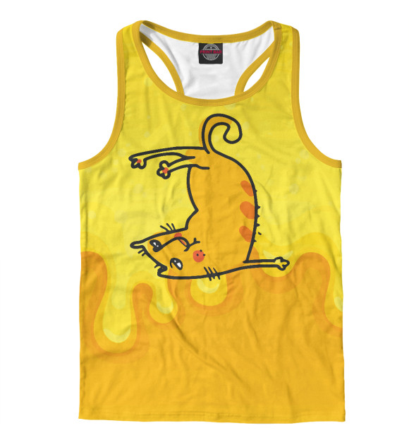 Мужская майка-борцовка с изображением Забавный кот (йога) цвета Белый