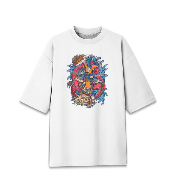 Мужская футболка оверсайз с изображением Самурай цвета Белый