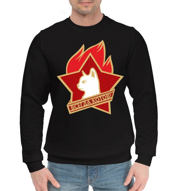 Мужской хлопковый свитшот с изображением Всегда Котов цвета Черный