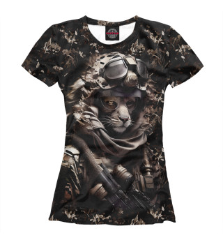 Женская футболка Лев в боевой экипировке