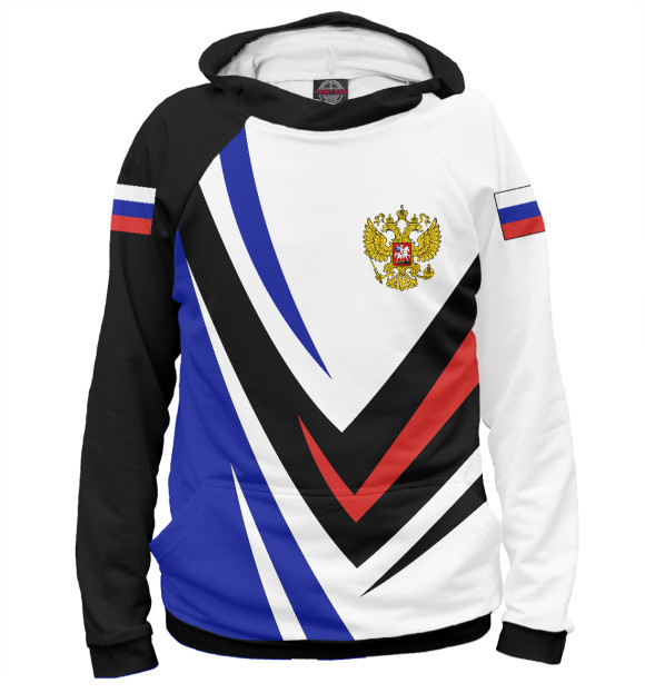 Худи для девочки с изображением Россия - флаг на рукавах цвета Белый