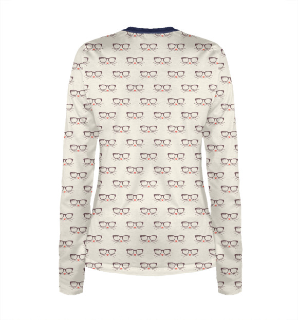 Женский лонгслив с притом Хипстер-кот цвета Белый Женский лонгслив с изображением Хипстер-кот цвета Белый