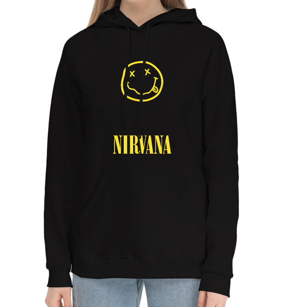 Женский хлопковый худи с изображением Nirvana цвета Черный