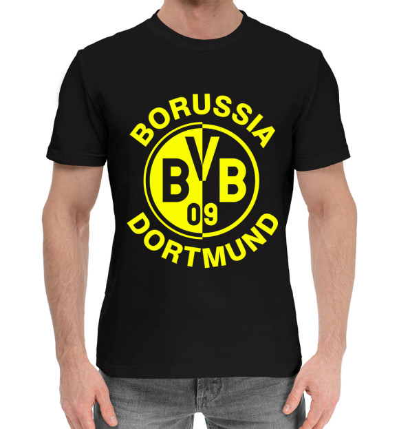 Мужская хлопковая футболка с изображением Боруссия Дортмунд цвета Черный