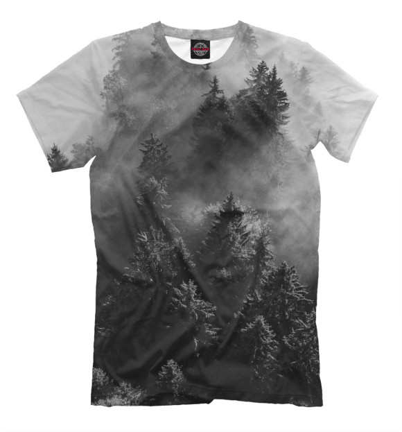Мужская футболка с изображением Деревья в тумане цвета Белый