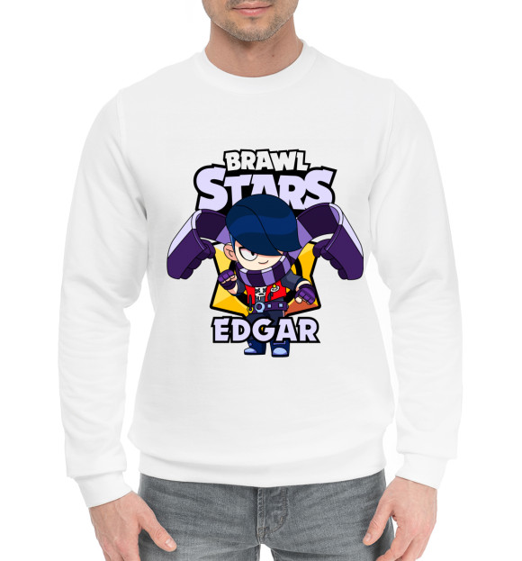 Мужской хлопковый свитшот с изображением Brawl Stars, Edgar цвета Белый