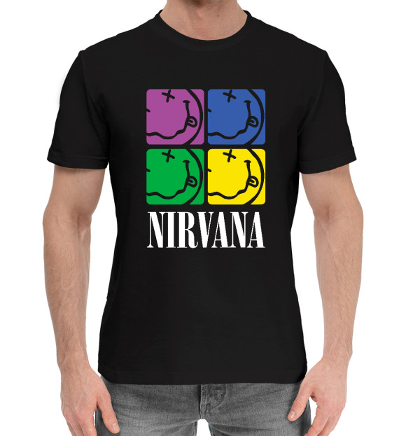 Мужская хлопковая футболка с изображением Нирвана (Nirvana) цвета Черный