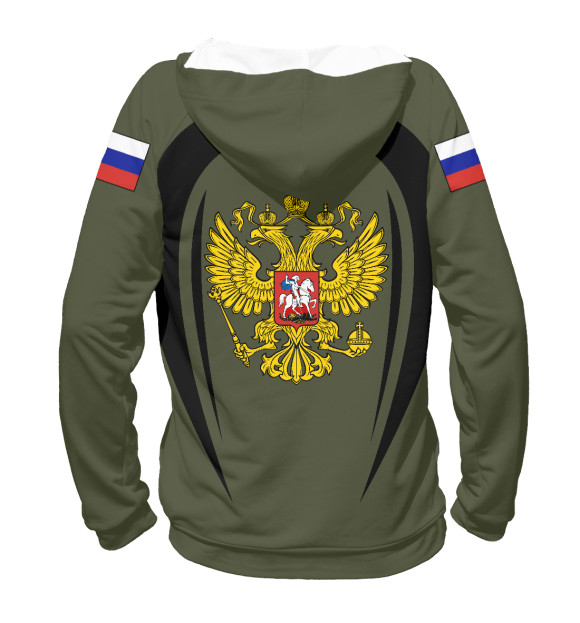 Женское худи с изображением RUSSIA на зелёном фоне цвета Белый