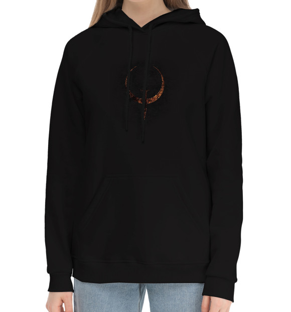 Женский хлопковый худи с изображением Quake цвета Черный