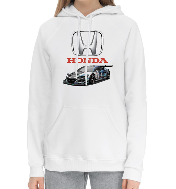 Женский хлопковый худи с изображением Honda Motorsport цвета Белый