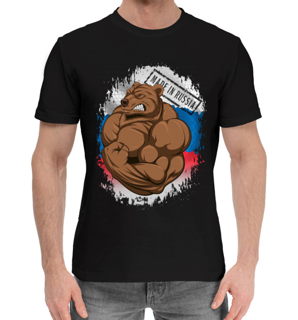 Мужская хлопковая футболка с изображением Медведь цвета Черный