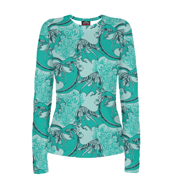 Женский лонгслив с притом Китайские драконы цвета Белый Женский лонгслив с изображением Китайские драконы цвета Белый