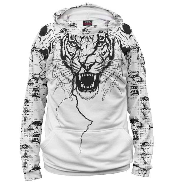 Мужское худи с изображением Тигр на белом фоне цвета Белый