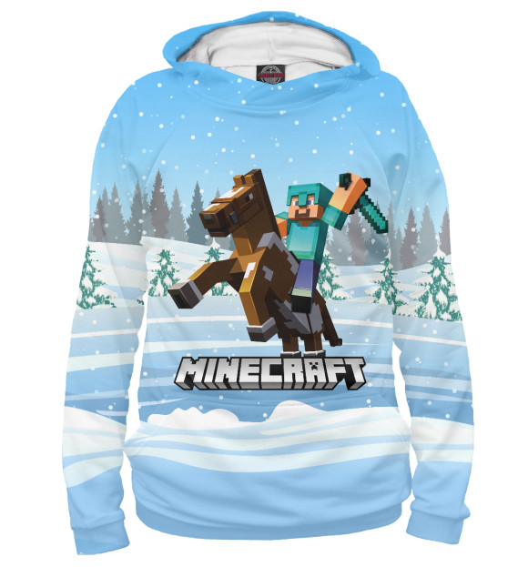 Женское худи с изображением МАЙНКРАФТ НА КОНЕ MINECRAFT цвета Белый