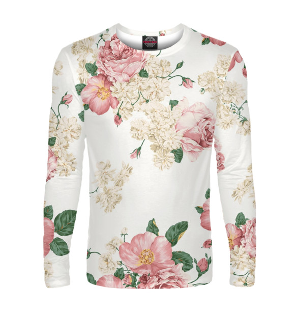Мужской лонгслив с изображением Цветы цвета Белый