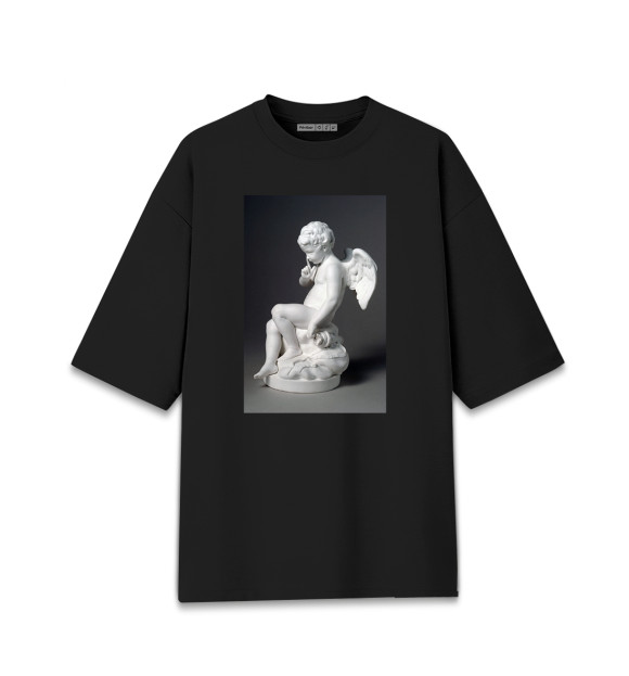 Женская футболка оверсайз с притом Ангел цвета Черный Женская футболка оверсайз с изображением Ангел цвета Черный