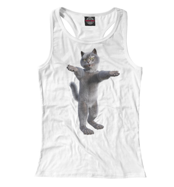 Женская майка-борцовка с изображением Радушный кот цвета Белый