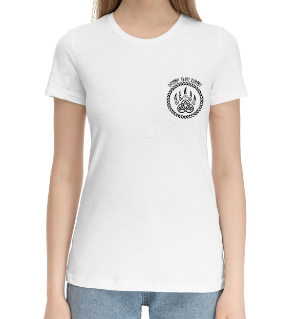 Женская хлопковая футболка с изображением Велес (Помни корни) цвета Белый
