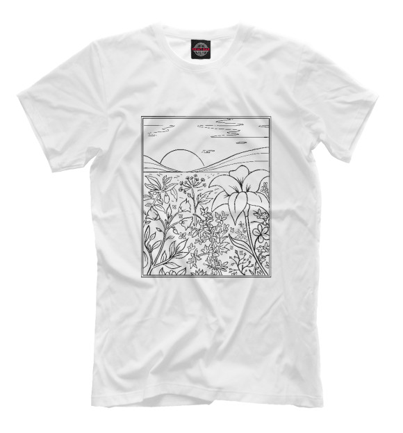 Футболка для мальчиков с изображением Пейзаж в стиле Line Art цвета Белый