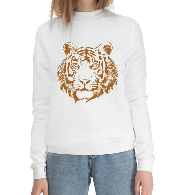 Женский хлопковый свитшот с изображением Retro Tiger цвета Белый