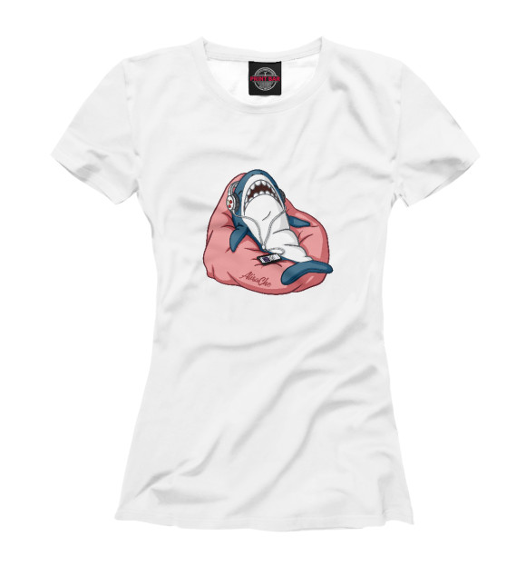 Женская футболка с изображением Акула розовая цвета Белый