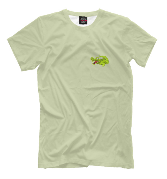 Мужская футболка с изображением Крокодил на салатном фоне crocodile цвета Белый