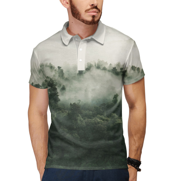 Мужское поло с изображением Лес цвета Белый