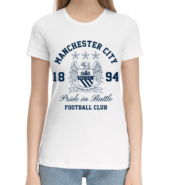Женская хлопковая футболка с изображением Манчестер Сити цвета Белый