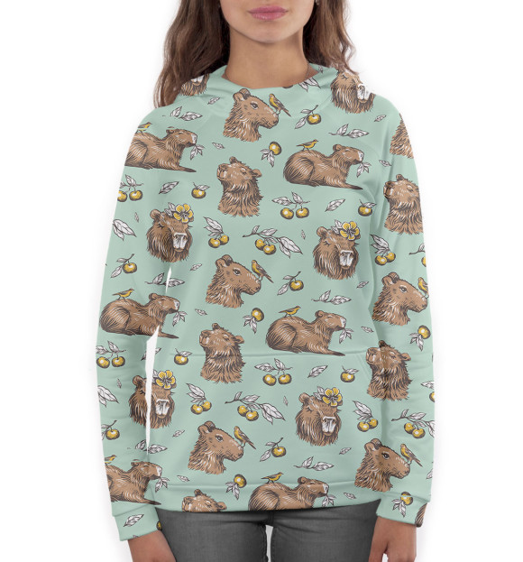 Женское худи с изображением Капибара с ягодами цвета Белый